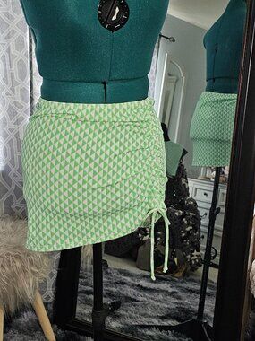 Jessica Simpson Green & White Cinch‑Side Swim Cover‑Up Skirt – Size S - NWT